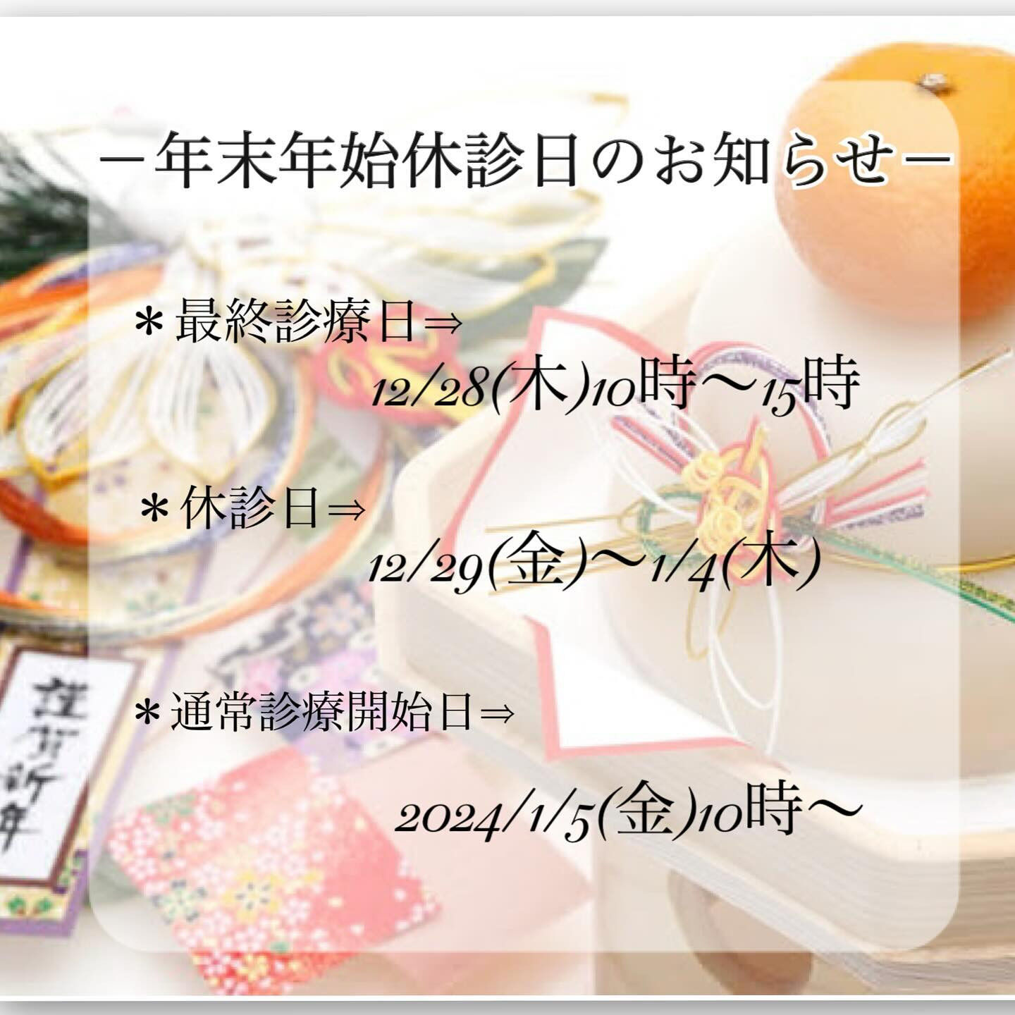 🎍年末年始の休診日お知らせ🎍