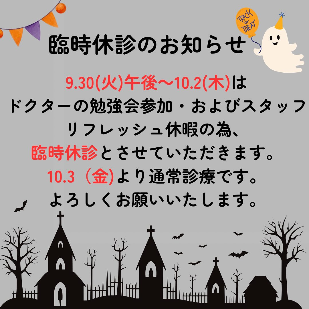 休診のお知らせ📢👻